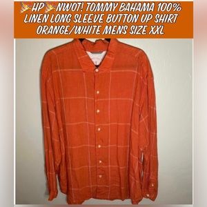 🎉HP🎉NWOT! Tommy Bahama 100% Linen Long Sleeve Button Up Shirt Orange Plaid XXL